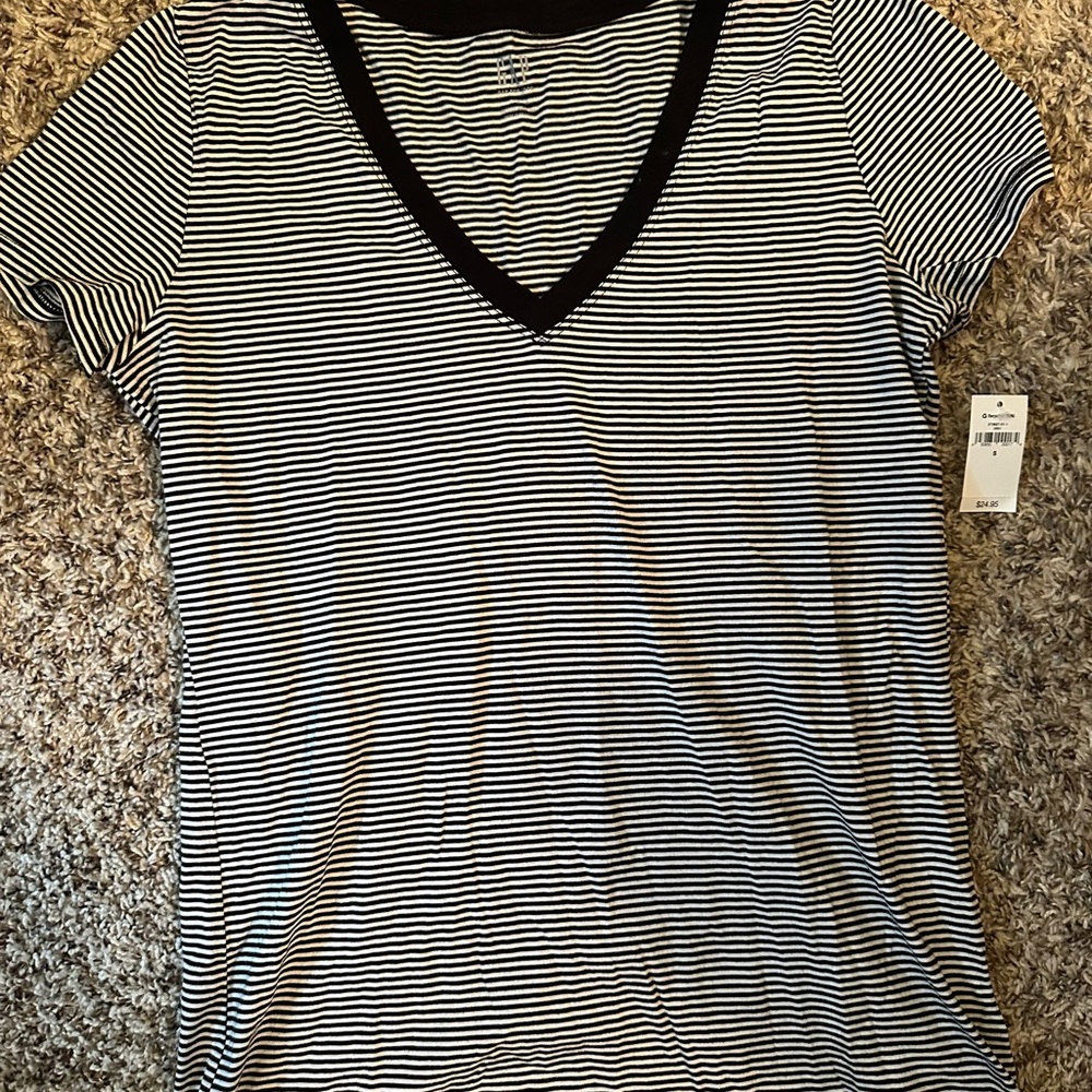 GAP Black and White Striped V-Neck Tee